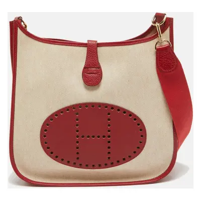 Hermes Red Canvas and Leather Evelyne I GM Bag