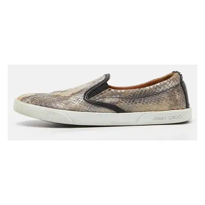 Jimmy Choo Brown/Black Snakeskin Embossed Brooklyn Slip On Sneakers Size