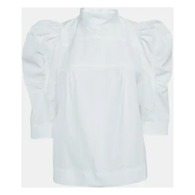 Chloe White Cotton Puff Sleeves High Neck Blouse