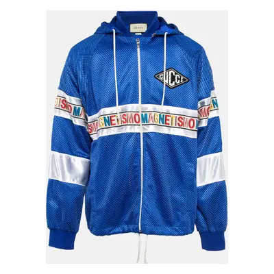 Gucci Blue Mesh Magnetismo Tape Detail Hooded Jacket