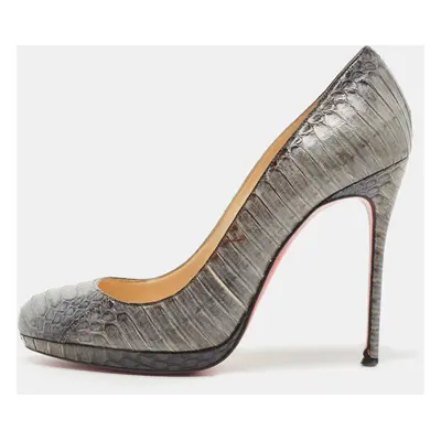 Christian Louboutin Grey Python Leather Round Toe Pumps Size 37.5