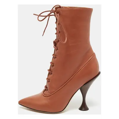 Burberry Brown Leather Lace Up Ankle Boots Size