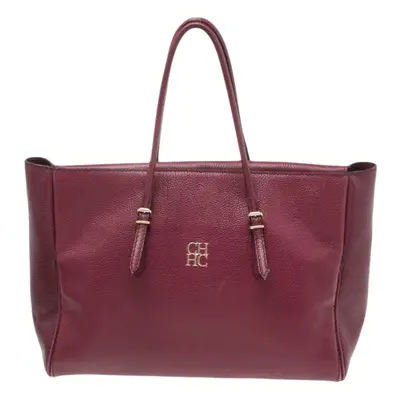 CH Carolina Herrera Plum Leather Tempo Collection Adagio Tote