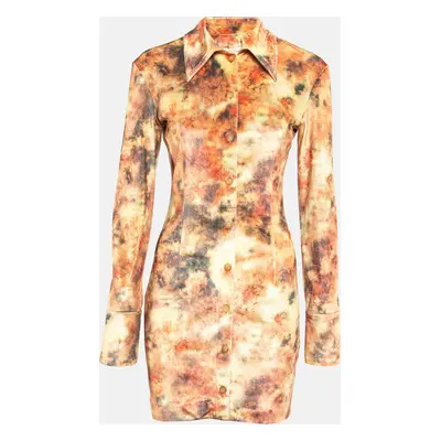 Nanushka Orange Abstract Floral Print Stretch Velvet Mini Dress