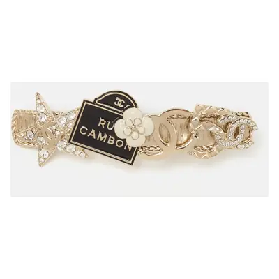 Chanel CC Rue Cambon Crystals Enamel Gold Tone Hairclip