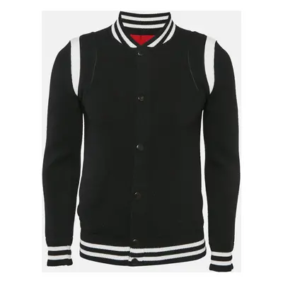 Givenchy Black Logo Intarsia Back Wool Knit Bomber Jacket