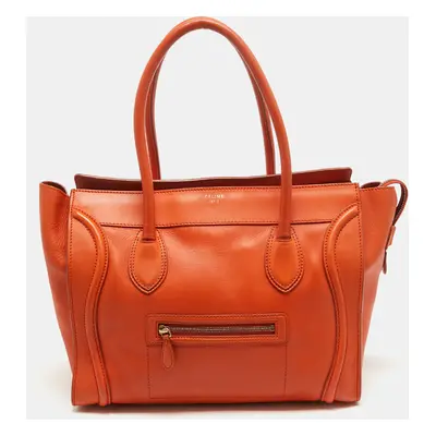 Celine Orange Leather Shoulder Luggage Tote