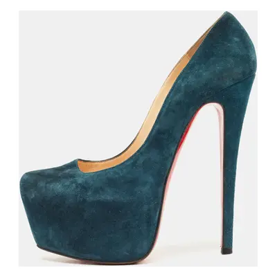 Christian Louboutin Teal Blue Suede Daffodile Platform Pumps Size