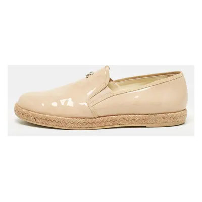 Chanel Beige Patent Leather CC Espadrille Loafers Size 39.5