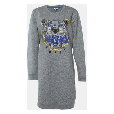 Kenzo Grey Tiger Embroidered Cotton Sweater Dress