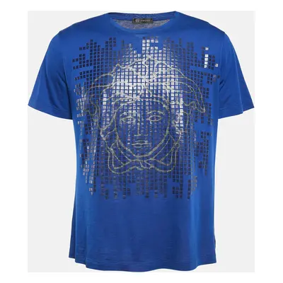 Versace Blue Medusa Print Cotton T-Shirt