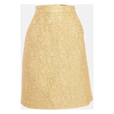 Dolce & Gabbana Yellow Textured Jacquard Pencil Skirt