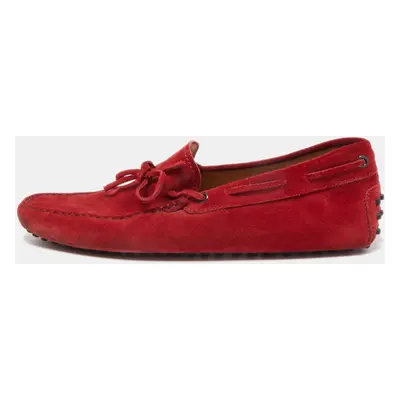 Tod's Red Suede Bow Detail Driving Loafers Size 42.5