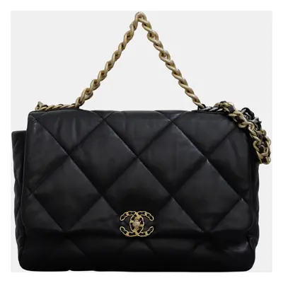 Chanel Black Lambskin Leather Chanel Maxi Bag