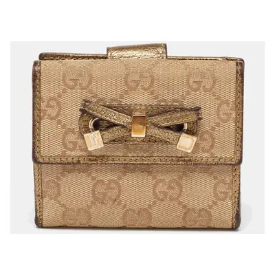 Gucci Beige/Gold GG Canvas and Leather Compact Wallet