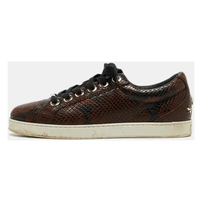 Jimmy Choo Brown Python Embossed Leather Lace Up Sneakers Size 36.5