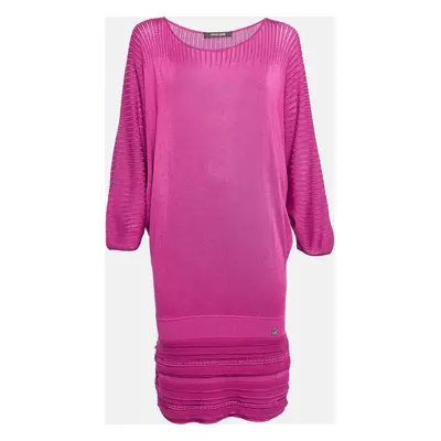 Roberto Cavalli Pink Pointelle Knit Dolman Sleeve Mini Dress