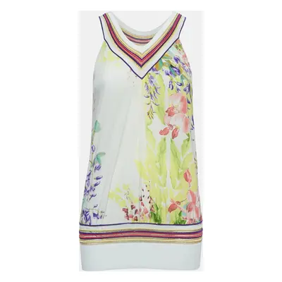 Class by Roberto Cavalli Multicolor Floral Print Silk V-Neck Sleeveless Top