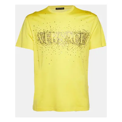 Versace Yellow Logo Studded Cotton T-Shirt