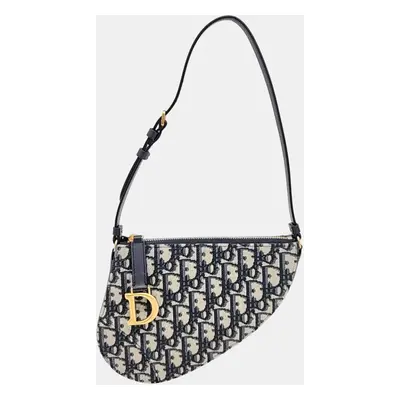 Dior Navy Blue/Beige Oblique Canvas Saddle Pouch Bag