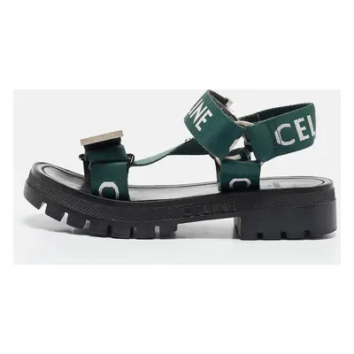 Celine Green Canvas Leo Ankle Strap Sandals Size