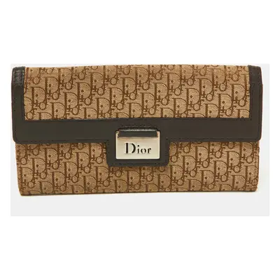 Dior Beige/Brown Oblique Canvas and Leather Flap Continental Wallet