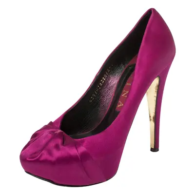 Gina Purple Satin Clair Hoodie Platform Pumps Size 38.5