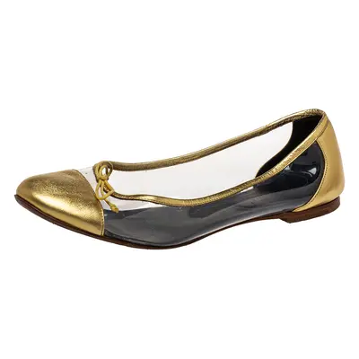 Saint Laurent Gold Leather And PVC Ballet Flats Size 39.5