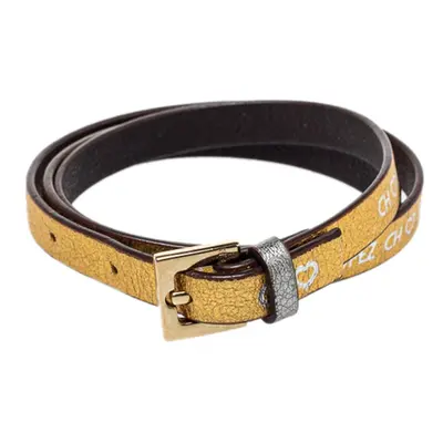 CH Carolina Herrera Gold Printed Leather Triple Wrap Bracelet