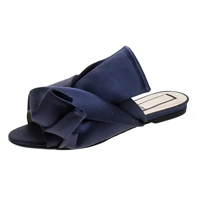 N21 Blue Satin Knot Flat Mules Size