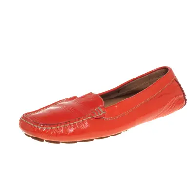 Salvatore Ferragamo Orange Patent Leather Slip On Loafers Size 38.5