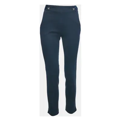 CH Carolina Herrera Navy Blue Gabardine Cotton Pants