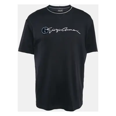 Giorgio Armani Navy Blue Logo Embroidered Jersey T-Shirt