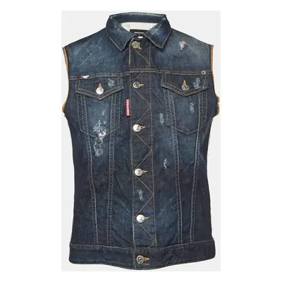 Dsquared2 Navy Blue Distressed Denim Vest