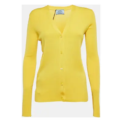 Prada Yellow Cashmere Blend Rib Knit Cardigan