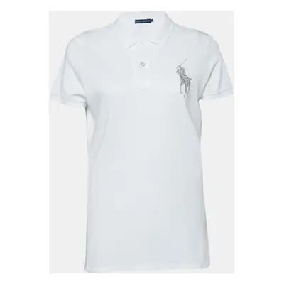 Ralph Lauren White Cotton Pique Logo Embellished Polo T-Shirt