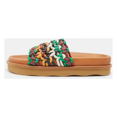 Chloe Multicolor Woven Leather Wavy Slides Size