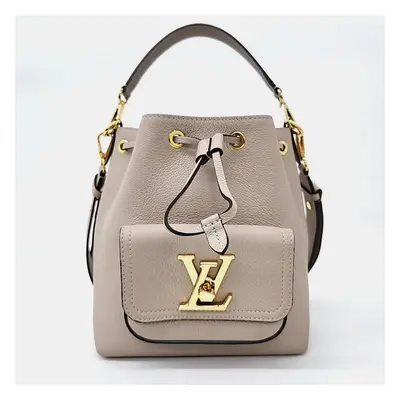 Louis Vuitton Grey Beige Leather LockMe Bucket Bag