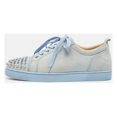 Christian Louboutin Blue Suede Louis Junior Spikes Low Top Sneakers Size 42.5