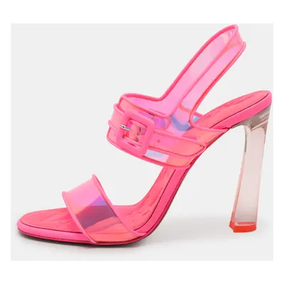 Christian Louboutin Pink/Holographic PVC and Leather Duniss Ankle Strap Sandals Size