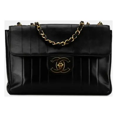 Chanel Black Vertical Quilted Leather Jumbo Classic Flap Shoulder Bag