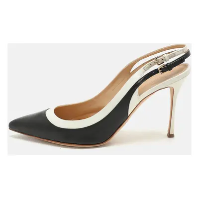 Sergio Rossi Black/White Leather Slingback Pumps Size 39.5