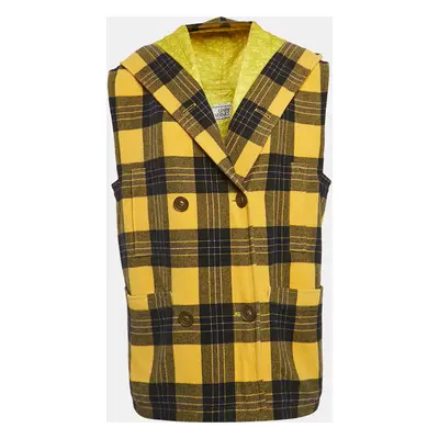 Gianni Versace Yellow Plaid Wool Hooded Coat