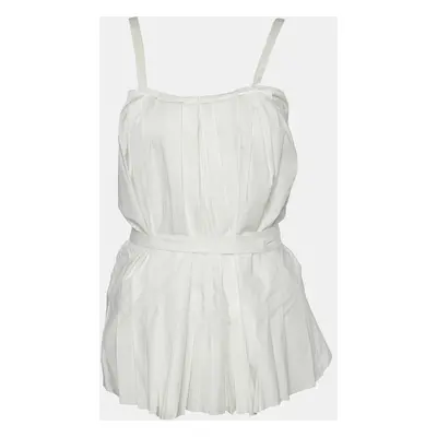 Marni White Cotton Pleated Tie Detail Top