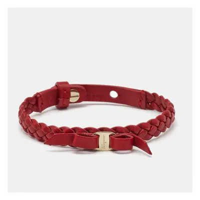 Salvatore Ferragamo Vara Bow Red Leather Gold Tone Bracelet