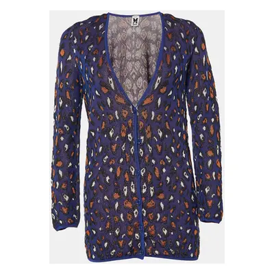 M Missoni Purple Patterned Cotton Knit V-Neck Cardigan