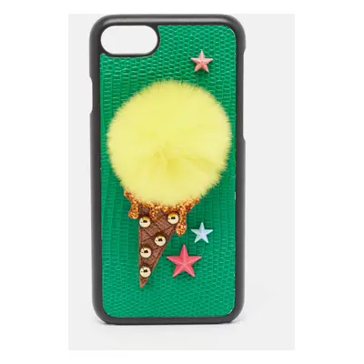 Dolce & Gabbana Green/Yellow Lizard Embossed Leather iPhone Cover