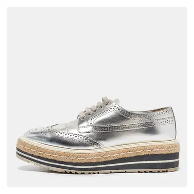 Prada Silver Leather Lce Up Derby Size 36.5