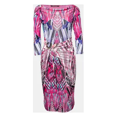 Roberto Cavalli Pink Marble Print Jersey Faux Wrap Dress