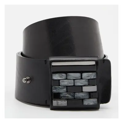 Emporio Armani Black Leather Brick Buckle Wide Belt